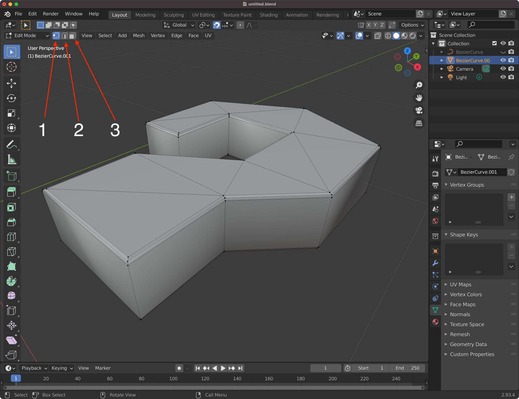 Switch vertex, edge and face by key on Edit Mode of Blender
