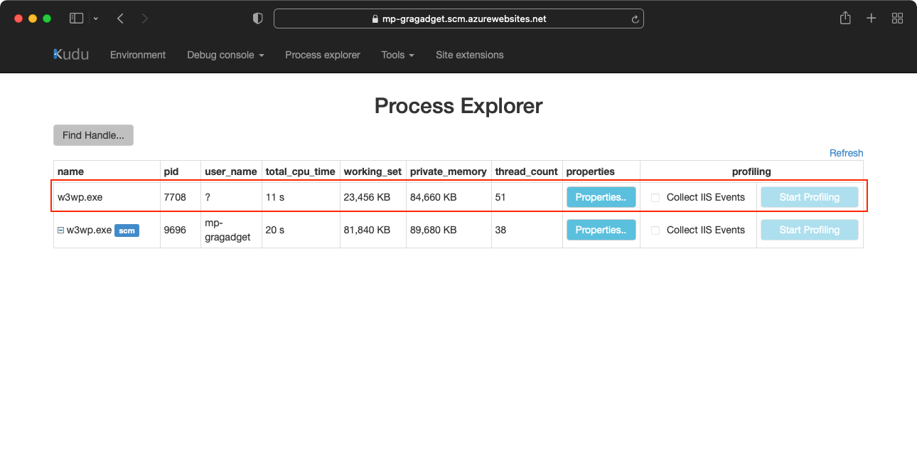 Process ID of Azure Functions