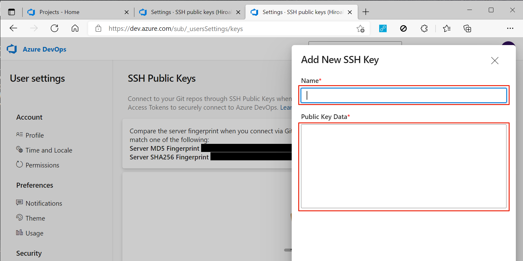 Register SSH key to Azure DevOps